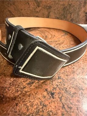 Genuine Leather Men's Belt with White Trim - Black